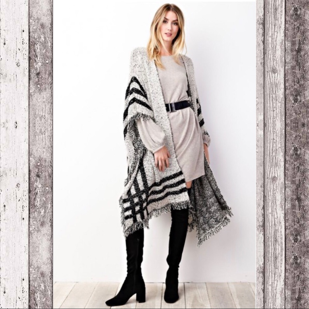 Black & Grey Sweater Poncho Shawl! - Picture 2 of 5